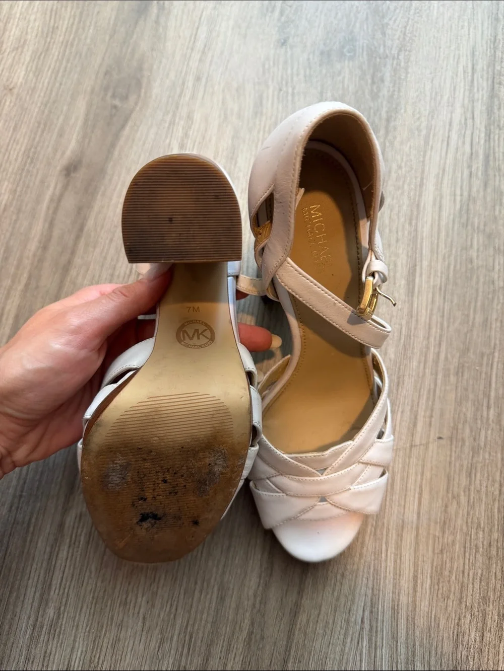 Michael Kors Pale Pink Leather Block Heel Sandals
